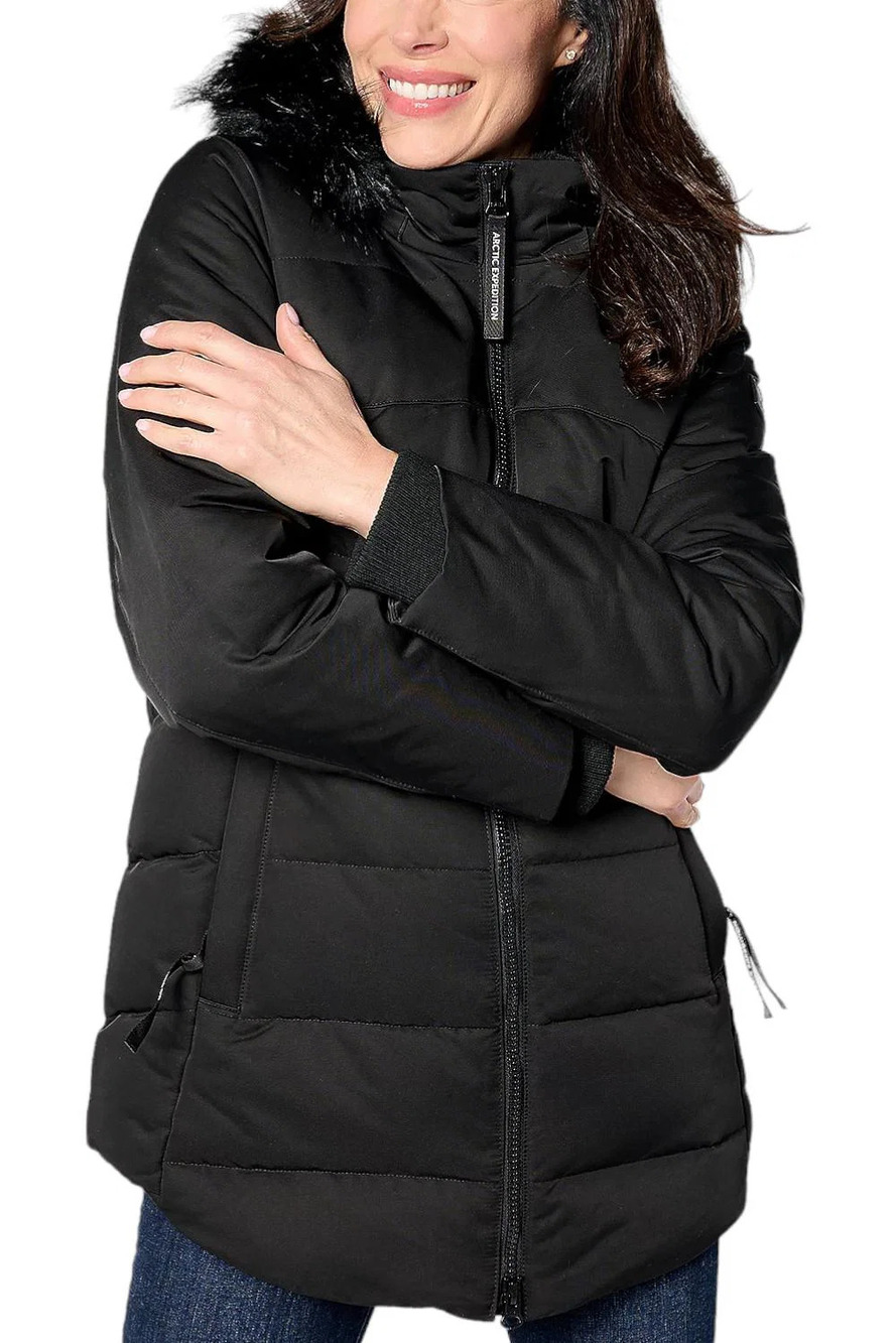 Arctic Expedition Curved Hem Down Parka with Detachable Hood Black - Regular